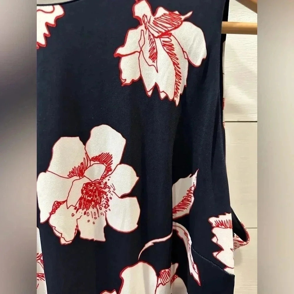 CB Established 1962 Shift Dress Black Red Floral Back Keyhole Stretch - size 14 - Picture 2 of 7